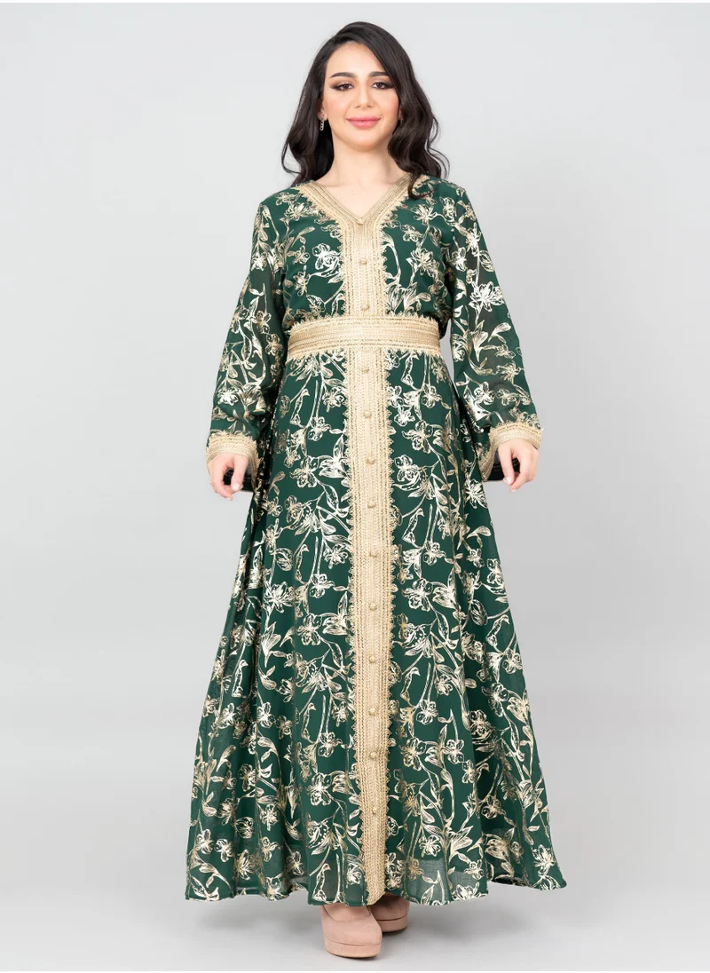 IKKXA Lace Printed Modern Jalabiya IK2024 Green