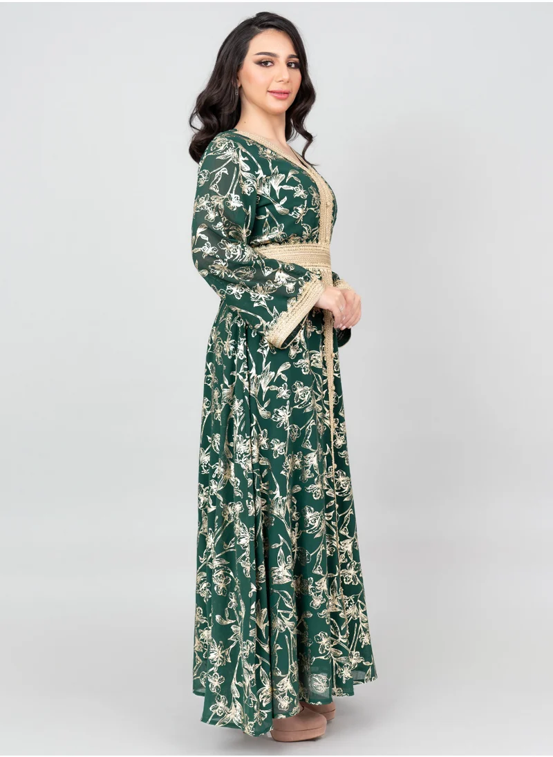 IKKXA Lace Printed Modern Jalabiya IK2024 Green