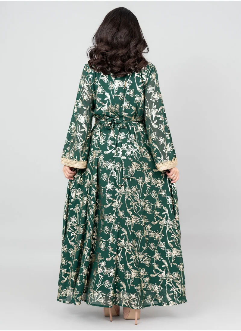 IKKXA Lace Printed Modern Jalabiya IK2024 Green