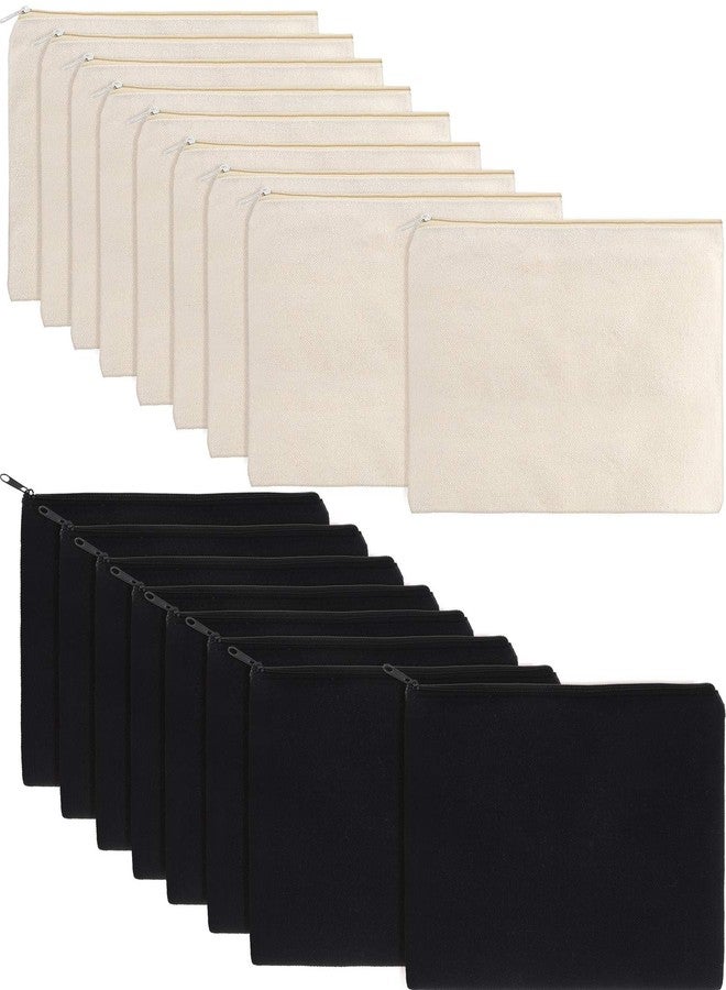 meekoo 16 Pack Canvas Blank Makeup Bags Plain Zipper Cosmetics Pouch Sublimation DIY Craft Multipurpose Toiletry Bag for Makeup Travel Cosmetic Pen Pencil Stationary Storage (L, Beige and Black) - Image 1