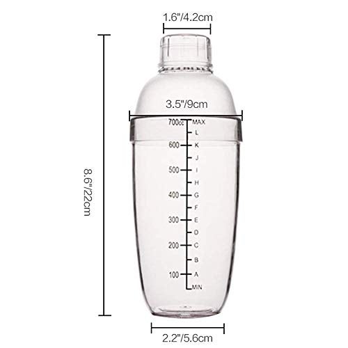 FEOOWV 2 Pcs Plastic Cocktail Shaker,Drink Mixer Hand Shaker Cup with Scales,Bar Tool Transparent (24 oz / 700cc) - Image 2