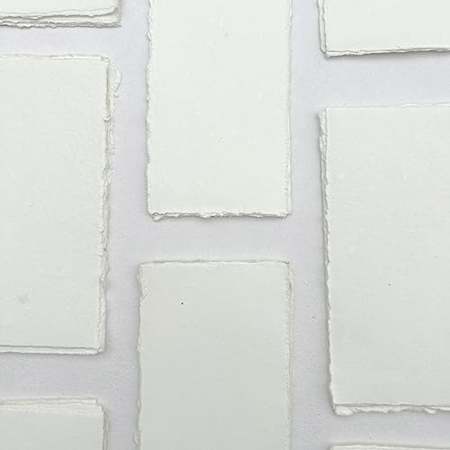 Etailor E-Tailor Handmade Cotton Rag Paper 4x9” – Deckle Edge Textured Loose Leaf Sheets | 150 GSM Blank Ivory-White Card Stock for Wedding Invitations, Menus, Calligraphy & Crafting (Pack of 50) - Image 3