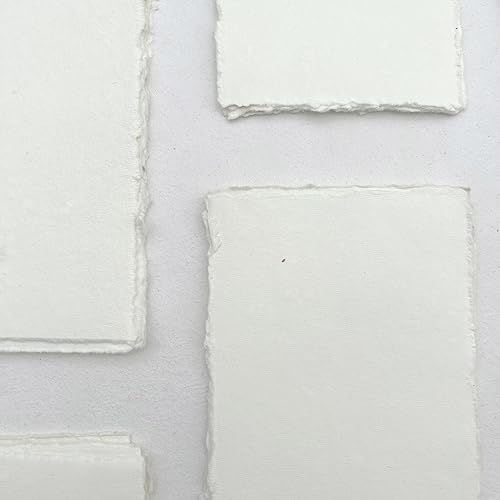 Etailor E-Tailor Handmade Cotton Rag Paper 4x9” – Deckle Edge Textured Loose Leaf Sheets | 150 GSM Blank Ivory-White Card Stock for Wedding Invitations, Menus, Calligraphy & Crafting (Pack of 50) - Image 4