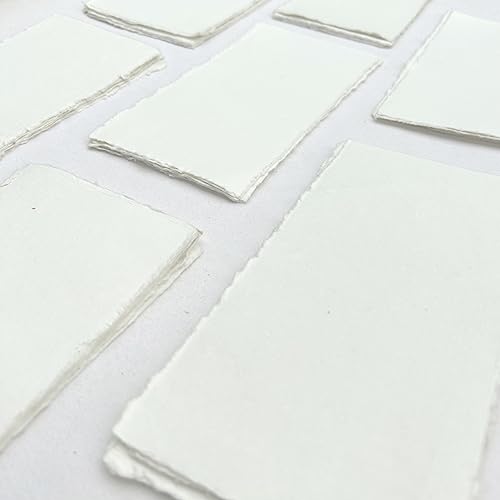 Etailor E-Tailor Handmade Cotton Rag Paper 4x9” – Deckle Edge Textured Loose Leaf Sheets | 150 GSM Blank Ivory-White Card Stock for Wedding Invitations, Menus, Calligraphy & Crafting (Pack of 50) - Image 5