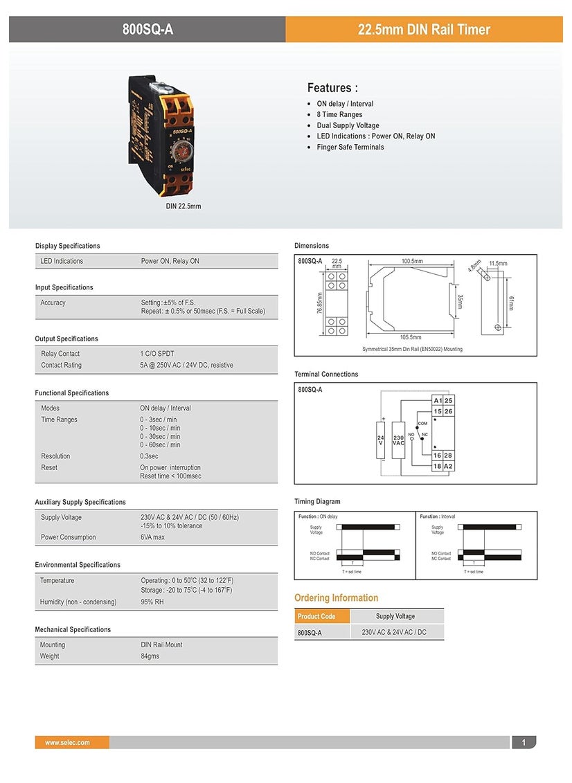 Selec Selec 800SqA Din Rail On Delay Timer  - Image 3