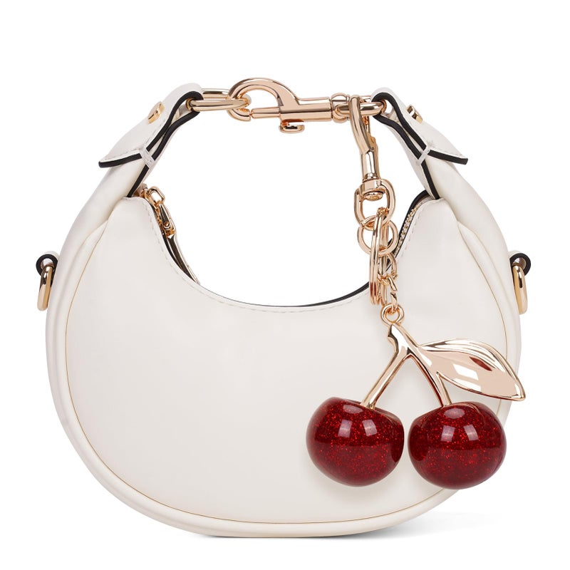 JQWSVE Small Top Handle Bags for Women Faux Leather Mini Purses Ladies Handbags Crescent Mini Crossbody Purse A02 White