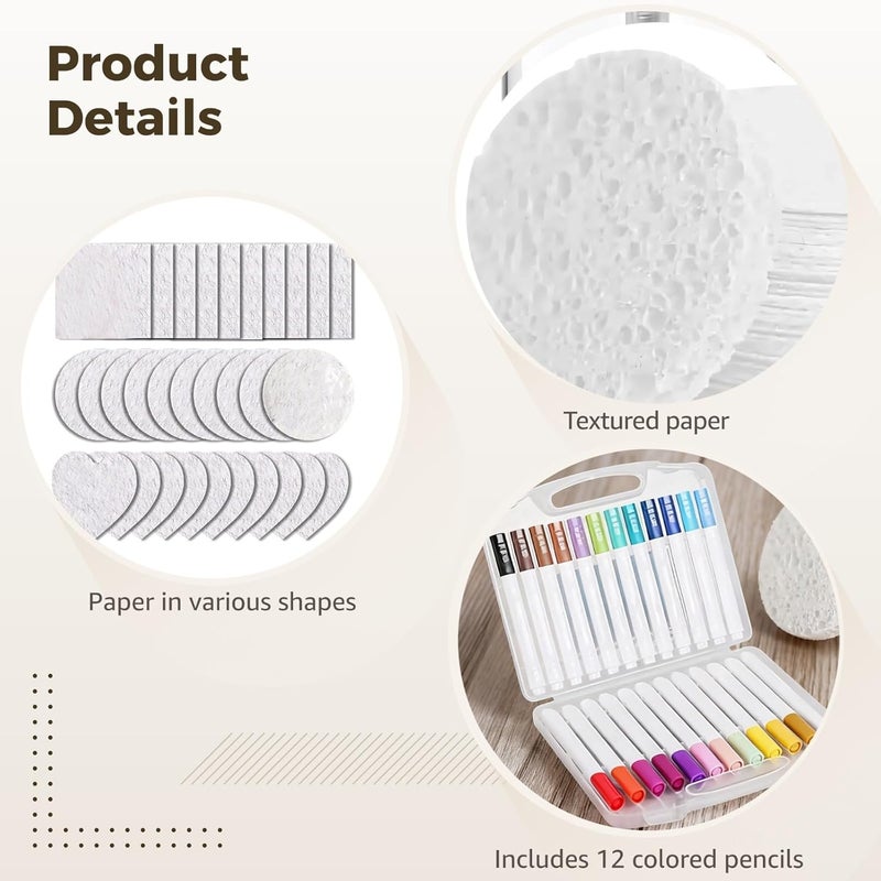 Kronabelle Magic Foam Texture Painting Kit 54 Pcs, with Wood Pulp Cotton Arts and Crafts, 20 Square 10 Heart 10 Circle Boards, 12 Color Pens, 2 Water Pens - Image 5