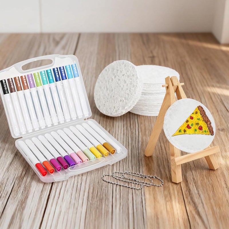 Kronabelle Magic Foam Texture Painting Kit 54 Pcs, with Wood Pulp Cotton Arts and Crafts, 20 Square 10 Heart 10 Circle Boards, 12 Color Pens, 2 Water Pens - Image 4