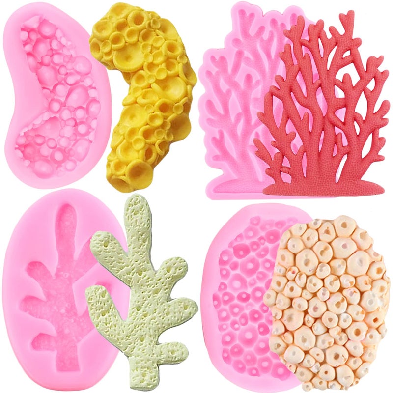 ZiXiang Sea Coral Silicone Molds Seaweed Fondant Mold For Chocolate Candy Cake Decoration Cupcake Topper Polymer Clay Gum Paste Set Of 4 - Image 1