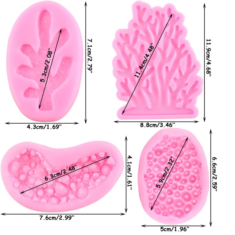 ZiXiang Sea Coral Silicone Molds Seaweed Fondant Mold For Chocolate Candy Cake Decoration Cupcake Topper Polymer Clay Gum Paste Set Of 4 - Image 4