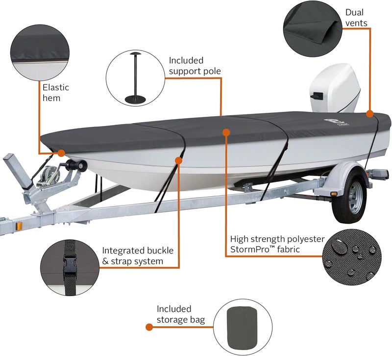 Classic Accessories StormPro Heavy-Duty Boat Cover for 14' - 16' Boats, Charcoal - Image 4
