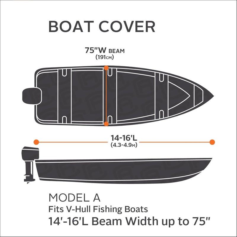 Classic Accessories StormPro Heavy-Duty Boat Cover for 14' - 16' Boats, Charcoal - Image 2