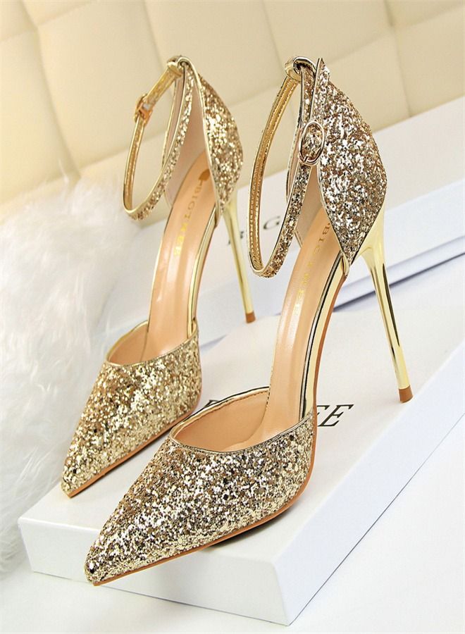 BIGTREE Shallow Pointed Metal High-Heeled Sandals 9.5CM 