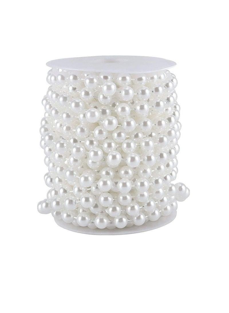 White Pearl Beads Garland, Pearl Strands Craft String Bead(6mm 26Yards, White) - Image 1