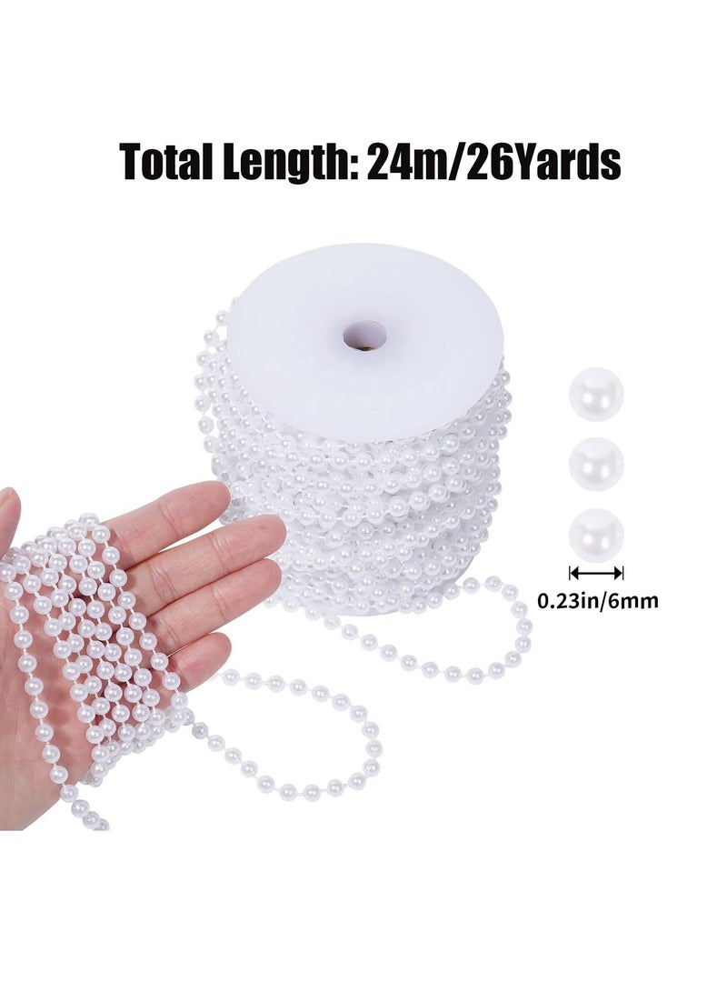 White Pearl Beads Garland, Pearl Strands Craft String Bead(6mm 26Yards, White) - Image 2