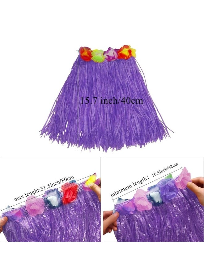 Fortuning's JDS - Girl's Elastic Hawaiian Hula Dancer Grass Skirt with Flower Costume Set -Purple Birthday Tropical Party Decorations 40cm - Image 1