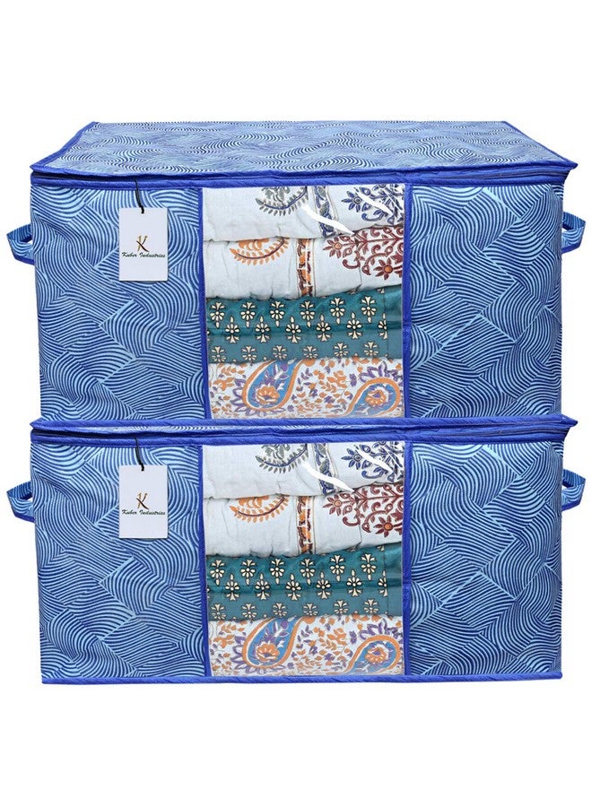 Kuber Industries Rectangular Leheriya Design Underbed Bag|Storage Organiser|Blanket Cover|Extra Large Size, Pack of 2 (Royal Blue, Non-Woven) - Image 1