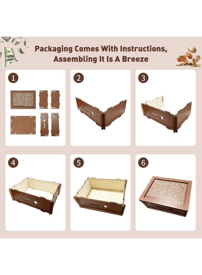 FAYET $10,000 Goal Wooden Piggy Bank with Counter, Eco-Friendly Savings Box with Erasable Target Panel, Motivational Money Bank for Adults & Kids, Ideal Gift for Home, Office - Image 5