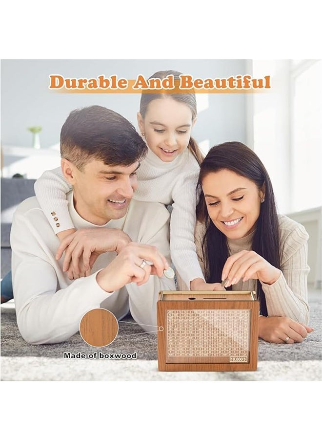 FAYET $10,000 Goal Wooden Piggy Bank with Counter, Eco-Friendly Savings Box with Erasable Target Panel, Motivational Money Bank for Adults & Kids, Ideal Gift for Home, Office - Image 3