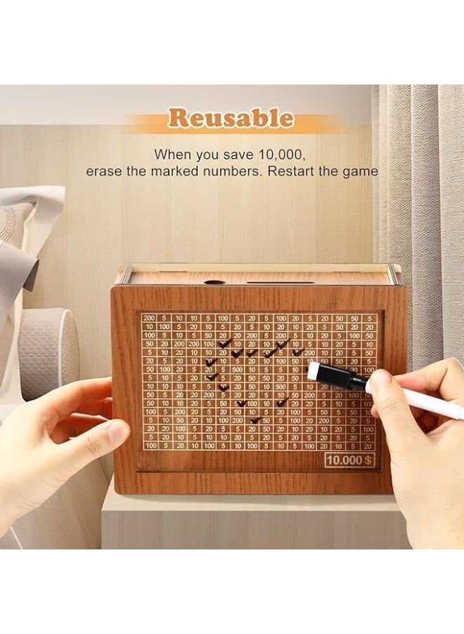 FAYET $10,000 Goal Wooden Piggy Bank with Counter, Eco-Friendly Savings Box with Erasable Target Panel, Motivational Money Bank for Adults & Kids, Ideal Gift for Home, Office - Image 4