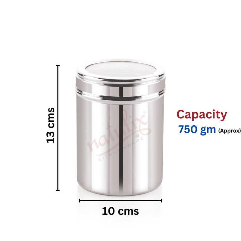 NATULIX 750gms Stainless Steel Containers for kitchen with See Through Lid | Kitchen Containers Set | Silver (1000ml - 6pcs) Food Grains Capacity - 750gms Approx - Image 3