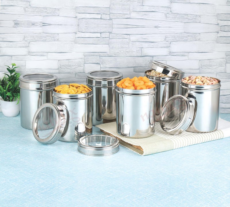 NATULIX 750gms Stainless Steel Containers for kitchen with See Through Lid | Kitchen Containers Set | Silver (1000ml - 6pcs) Food Grains Capacity - 750gms Approx - Image 2