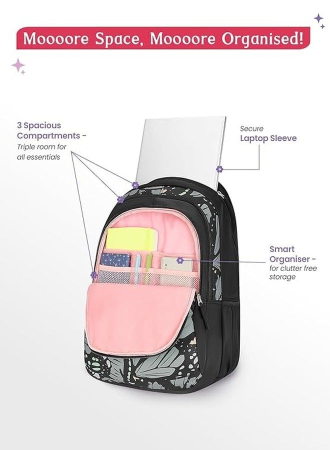 Genie Morphi School Backpack For Girls |19 Inch-36 Litres With Laptop Sleeve, Happy Pouch, Three Compartments, |Best for Books, Water Bottles, Stationery, Laptop, Lunch Box & Essentials - Black - Image 4