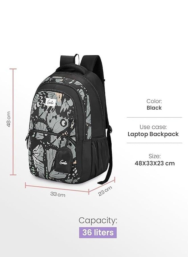 Genie Morphi School Backpack For Girls |19 Inch-36 Litres With Laptop Sleeve, Happy Pouch, Three Compartments, |Best for Books, Water Bottles, Stationery, Laptop, Lunch Box & Essentials - Black - Image 3