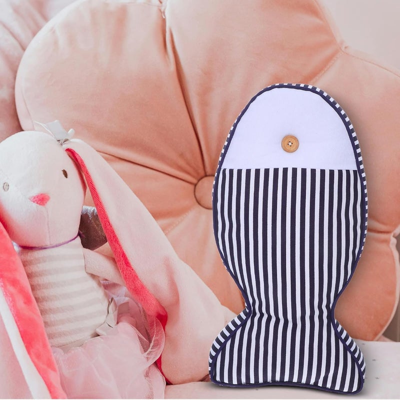 Fish-Shaped Linen Cotton Throw Pillow Decorative Cushion Soft Sofa Back Pillow for Office and Car Use Blue Stripe Pattern - Image 5