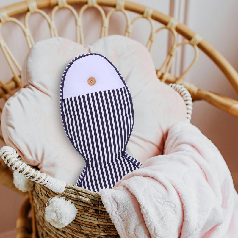 Fish-Shaped Linen Cotton Throw Pillow Decorative Cushion Soft Sofa Back Pillow for Office and Car Use Blue Stripe Pattern - Image 4