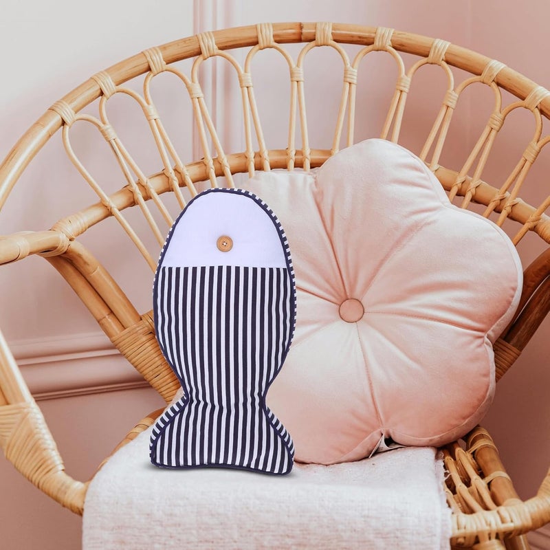 Fish-Shaped Linen Cotton Throw Pillow Decorative Cushion Soft Sofa Back Pillow for Office and Car Use Blue Stripe Pattern - Image 3