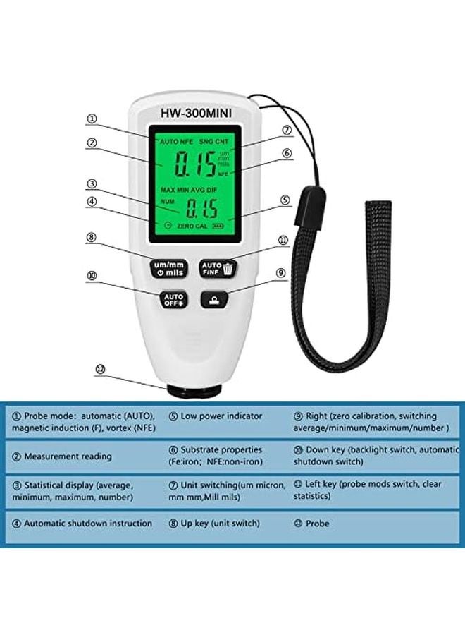 HW300 مقياس سمك الطلاء الرقمي الصغير كاشف طلاء السيارات مقياس اللون A - Image 4