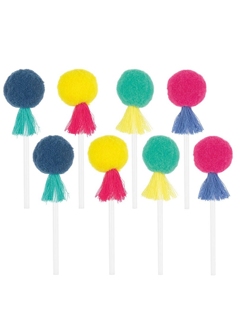 يونيك زينة حفلات بوم بوم متعددة الألوان، 12 سم، عبوة من 8 قطع - Image 1