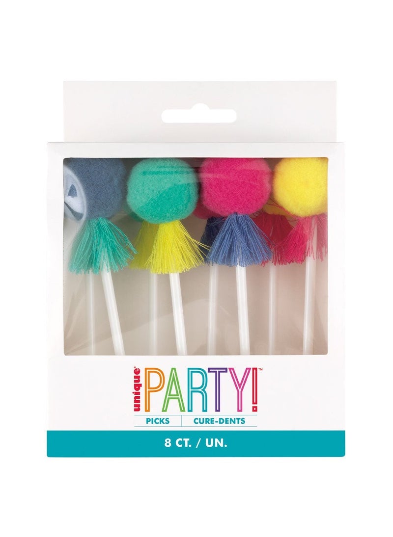 يونيك زينة حفلات بوم بوم متعددة الألوان، 12 سم، عبوة من 8 قطع - Image 2