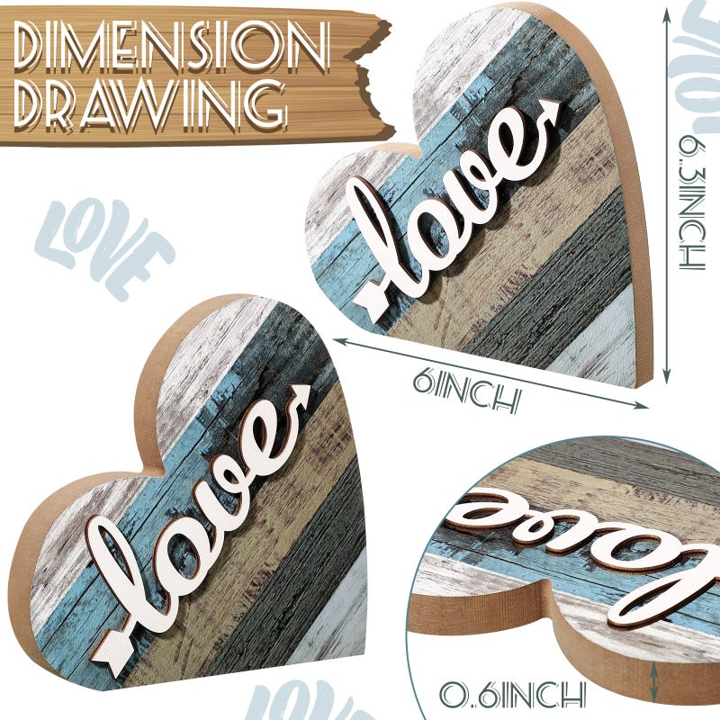 Jetec 2 Pcs Rustic Table Decorations for Living Room Home Farmhouse Table Centerpieces Small Love Wooden Heart Decor for Dining Room Shelf Housewarming Gifts New House Decoration(Love Style) - Image 2