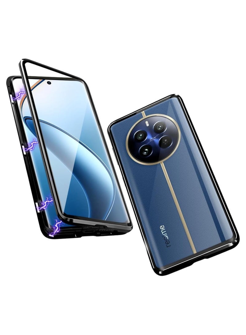 غطاء واقٍ ضد الصدمات لجهاز Realme 12 Pro/12 Pro Plus 5G، مزود بإطار معدني مغناطيسي مزدوج الجوانب، وزجاج مضغوط شفاف - Image 1