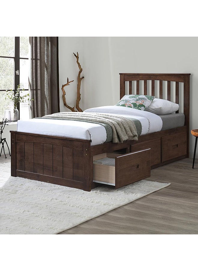 DANUBE HOME سرير Ultron Captain مع 3 أدراج إطار سرير مقاس واحد قوي ومتين بتصميم عصري خشبي سرير مفرد بني L199xW102.6xH104cm 