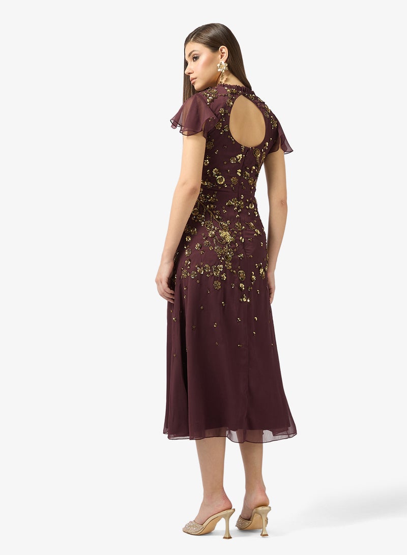 فروك اند فرل فستان ميدي بياقة مستديرة مزين - Image 2