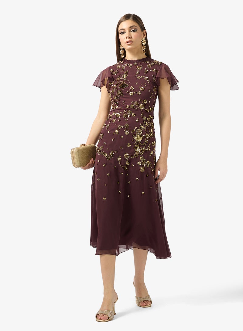 فروك اند فرل فستان ميدي بياقة مستديرة مزين - Image 4