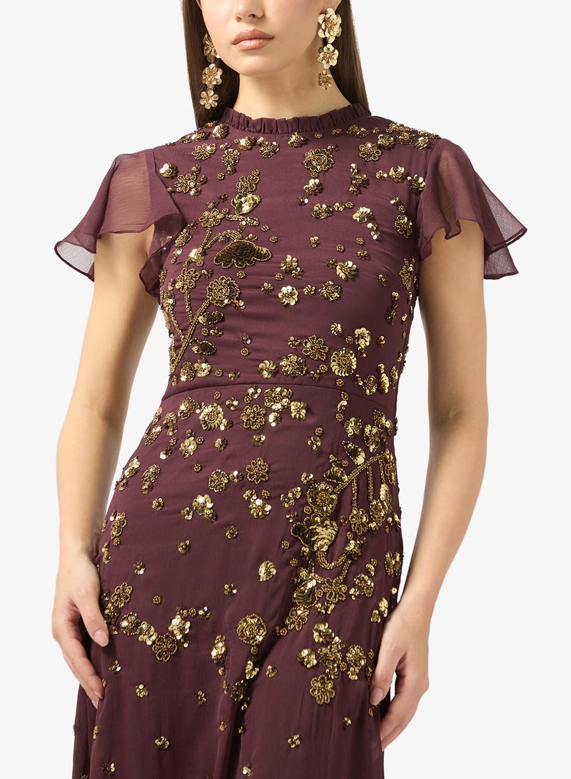 فروك اند فرل فستان ميدي بياقة مستديرة مزين - Image 3