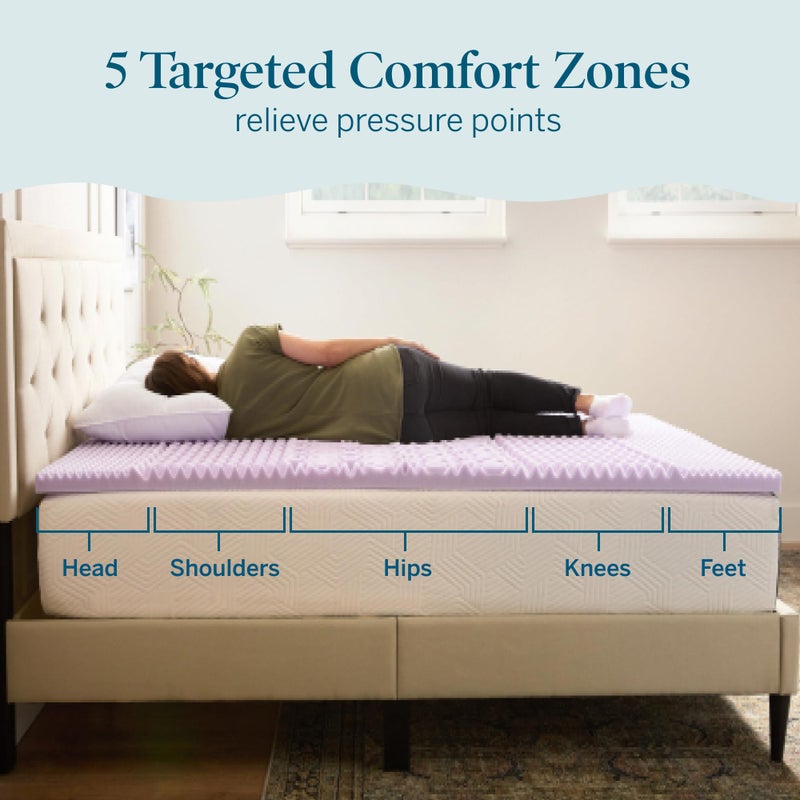 LUCID Lavender Infused 2 Inch Memory Foam Mattress Topper with 5 Zones â€“ Queen Size â€“ Plush Feel â€“ CertiPUR Certified â€“ Dorm Room Essentials - Image 2