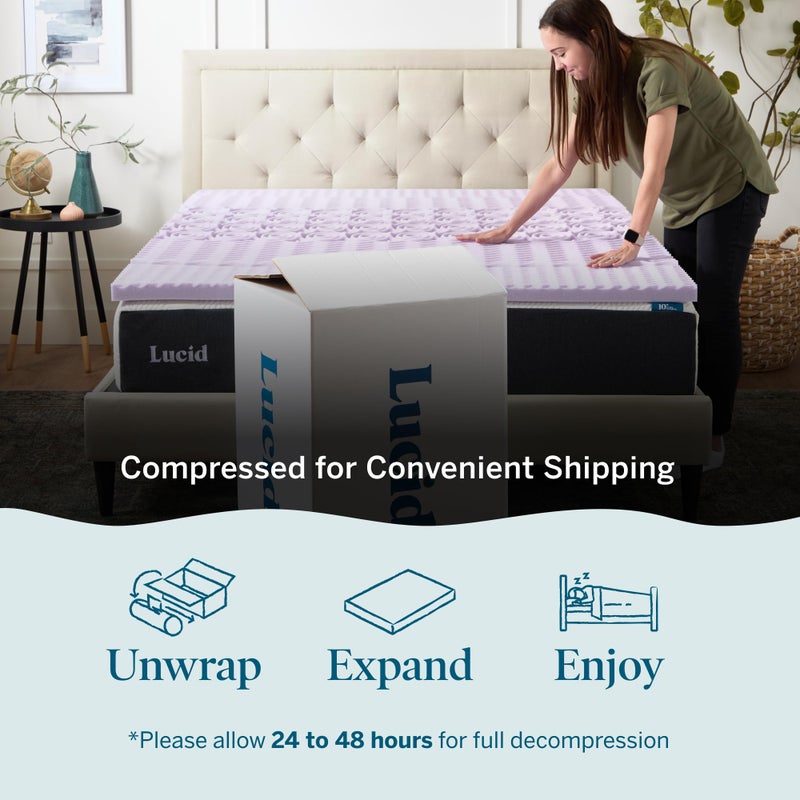LUCID Lavender Infused 2 Inch Memory Foam Mattress Topper with 5 Zones â€“ Queen Size â€“ Plush Feel â€“ CertiPUR Certified â€“ Dorm Room Essentials - Image 4