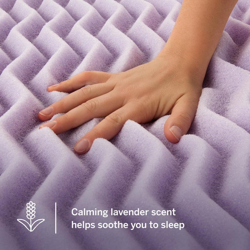 LUCID Lavender Infused 2 Inch Memory Foam Mattress Topper with 5 Zones â€“ Queen Size â€“ Plush Feel â€“ CertiPUR Certified â€“ Dorm Room Essentials - Image 3