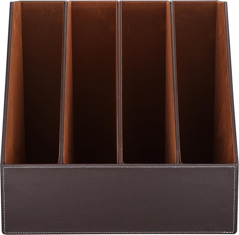 KINGFOM 4-Slot Wood Leather Document Files Holder Rack Stand Desk Files Organizer Papers Collection Cabinet (4 slot brown) - Image 4