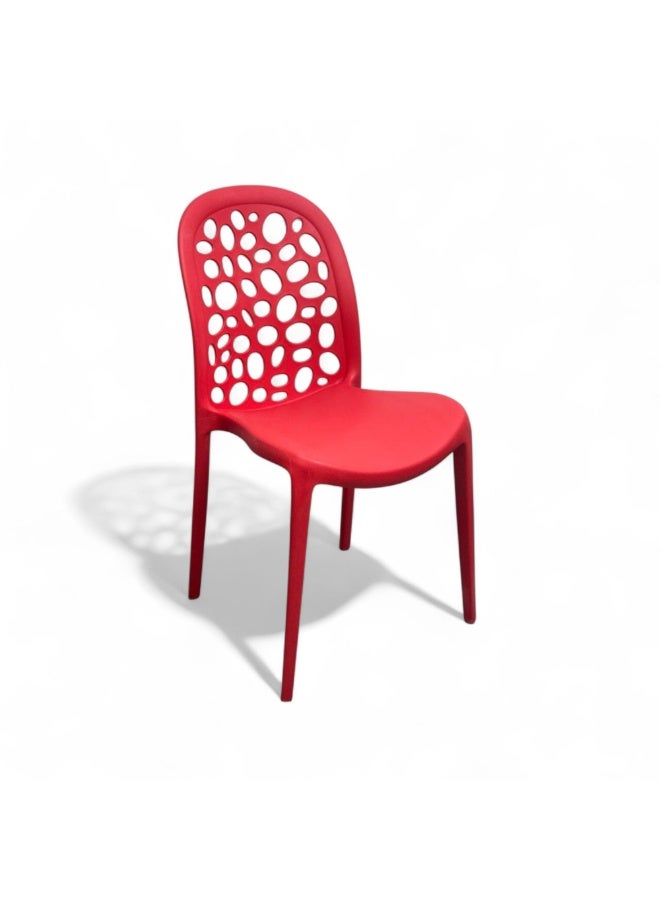 زد إتش للأثاث كرسي طعام حديث من ZH FURNITURE باللون الأحمر، قابل للتكديس للاستخدام الداخلي والخارجي، مقاوم للماء والأشعة فوق البنفسجية مصنوع من البولي بروبيلين، مناسب للشرفات والحدائق والمطابخ والمقاهي، ولا يتطلب تجميعًا. - Image 1