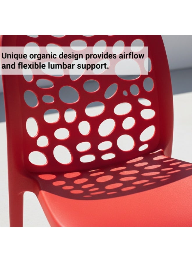 زد إتش للأثاث كرسي طعام حديث من ZH FURNITURE باللون الأحمر، قابل للتكديس للاستخدام الداخلي والخارجي، مقاوم للماء والأشعة فوق البنفسجية مصنوع من البولي بروبيلين، مناسب للشرفات والحدائق والمطابخ والمقاهي، ولا يتطلب تجميعًا. - Image 4
