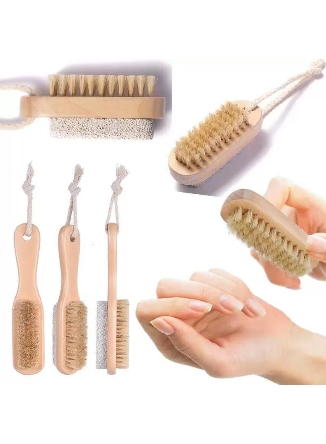 Rozino Double-Sided Foot Pumice Stone and Bristle Brush with Wooden Handle for Exfoliation and Dead Skin Removal - Image 2