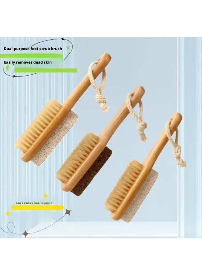 Rozino Double-Sided Foot Pumice Stone and Bristle Brush with Wooden Handle for Exfoliation and Dead Skin Removal - Image 3