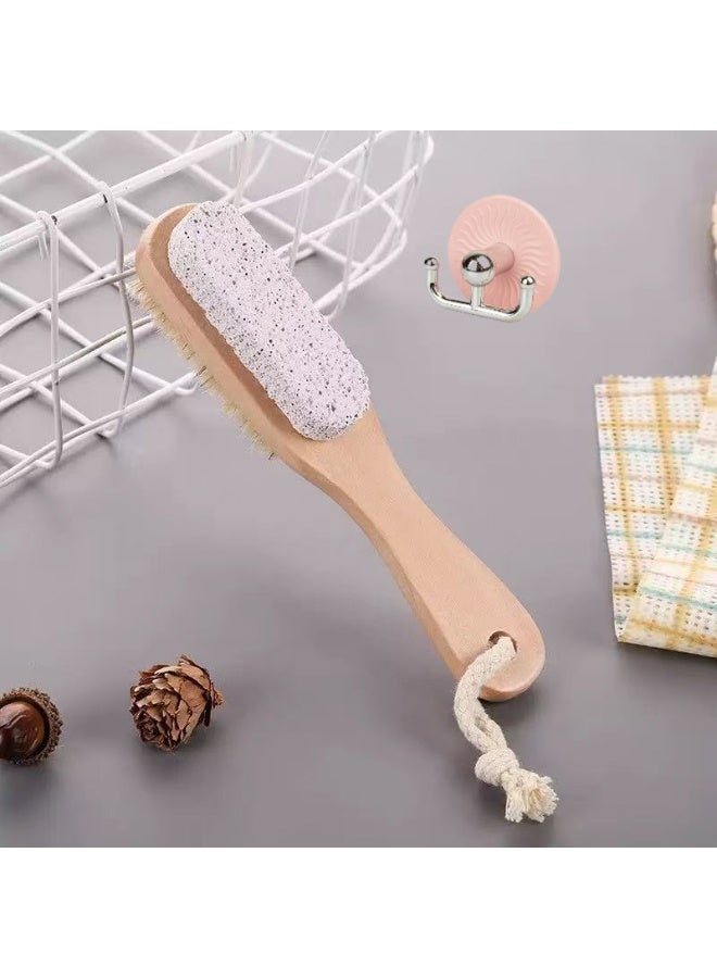 Rozino Double-Sided Foot Pumice Stone and Bristle Brush with Wooden Handle for Exfoliation and Dead Skin Removal - Image 1