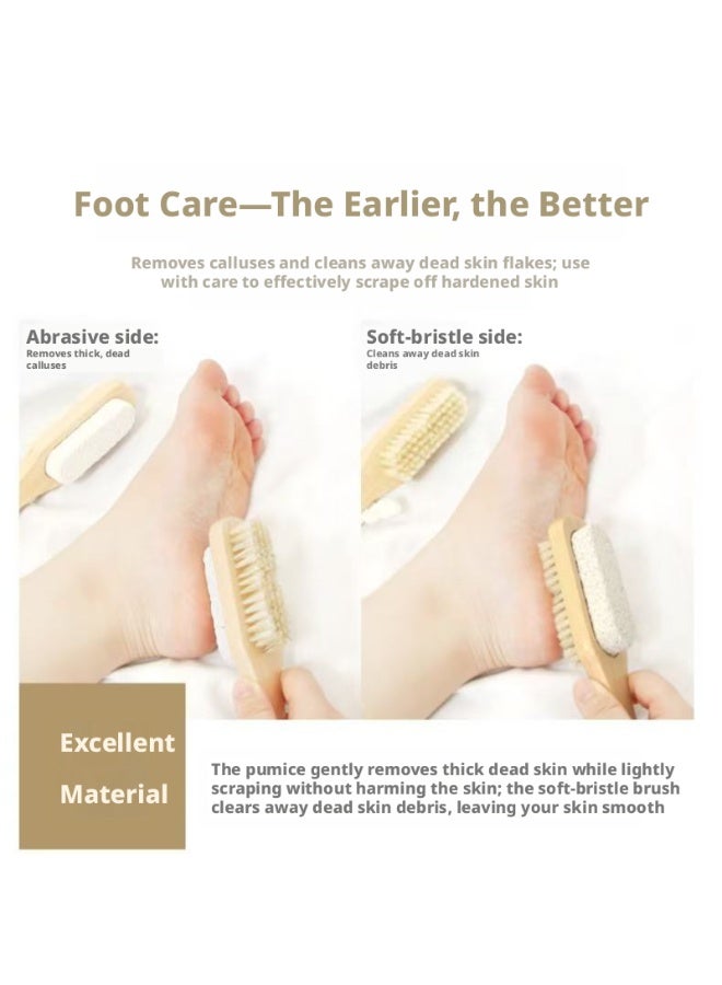 Rozino Double-Sided Foot Pumice Stone and Bristle Brush with Wooden Handle for Exfoliation and Dead Skin Removal - Image 4